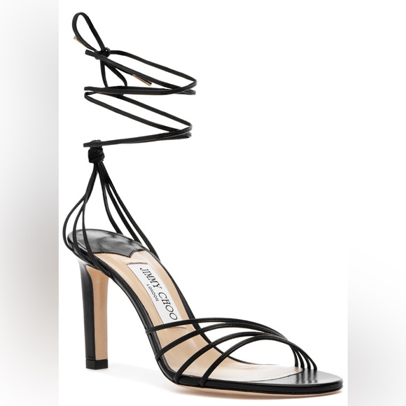 JIMMY CHOO ANITA 85 SANDAL BLACK LEATHER - Picture 1 of 10
